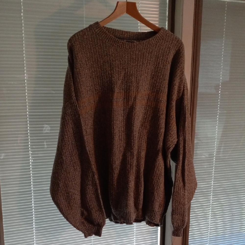 Cozy Gray With Tan Stripe 4X Crewneck Sweater for Men